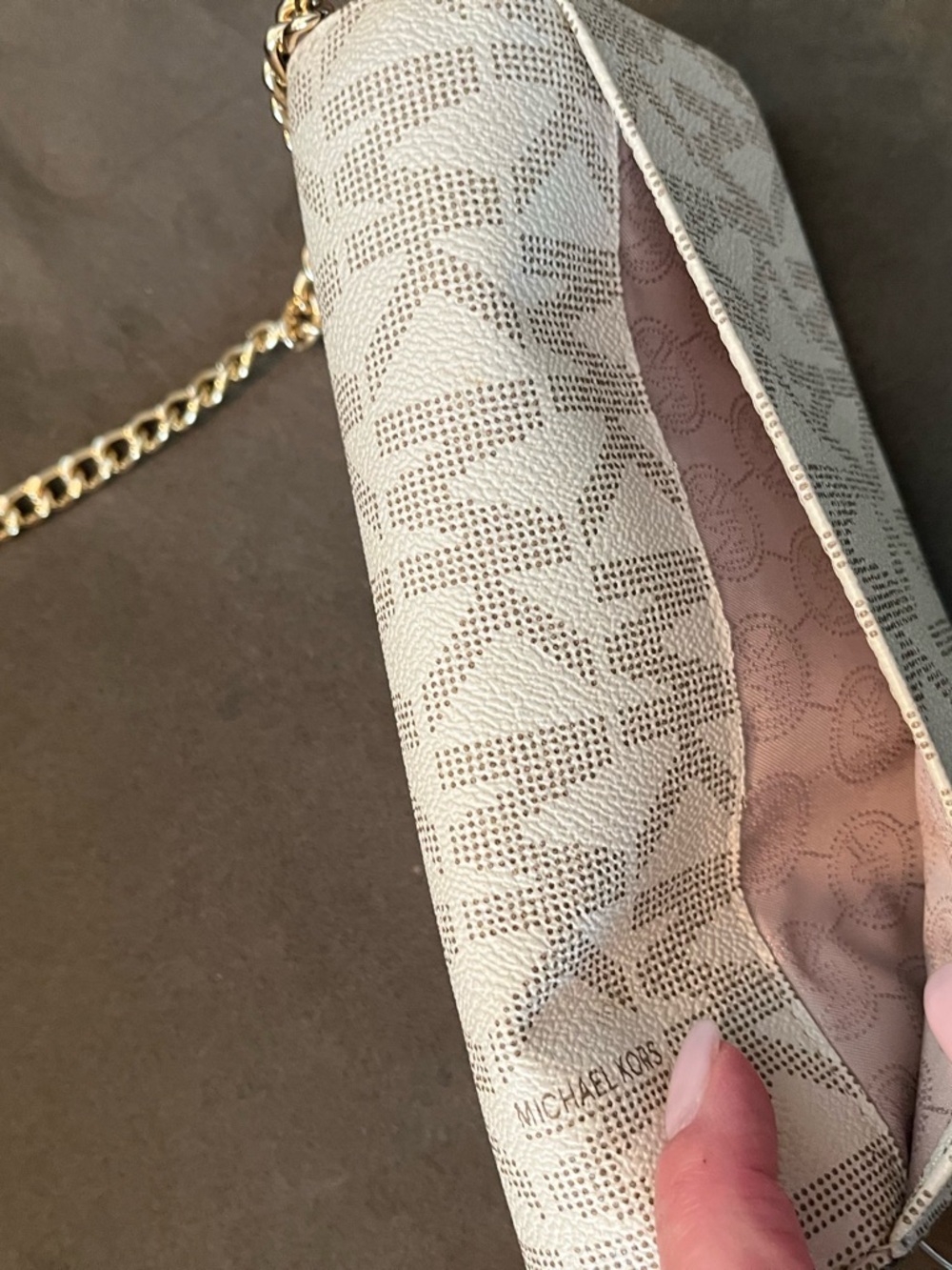 Michael Kors MK Monogram Crossbody Bag in Beige and Brown with Gold Hardware - Picture 8 of 8